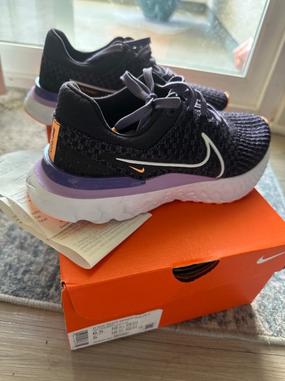 Nike React Infinity Run Flyknit 3 Womens 6.5 Black Purple New in Box